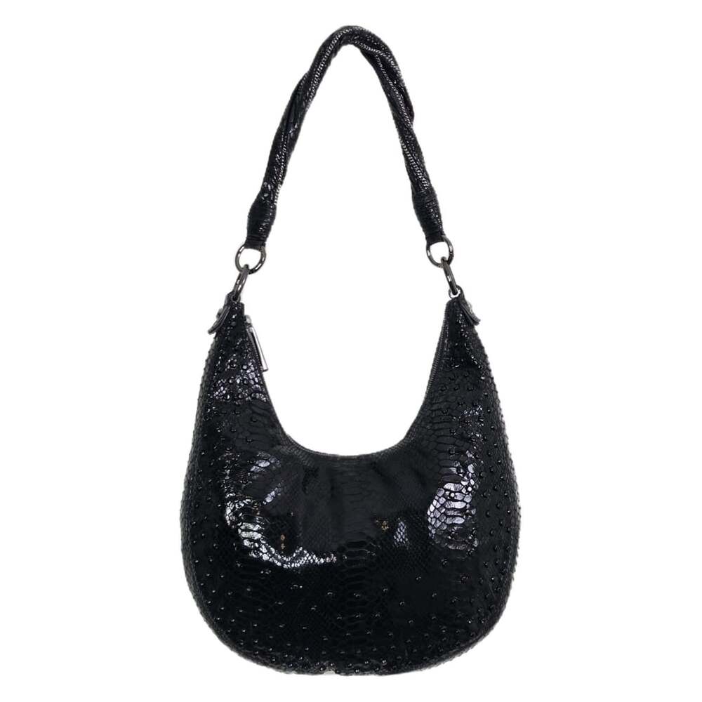 Michael Michael Kors Black Metallic Snakeskin Embossed Hobo Shoulder Bag